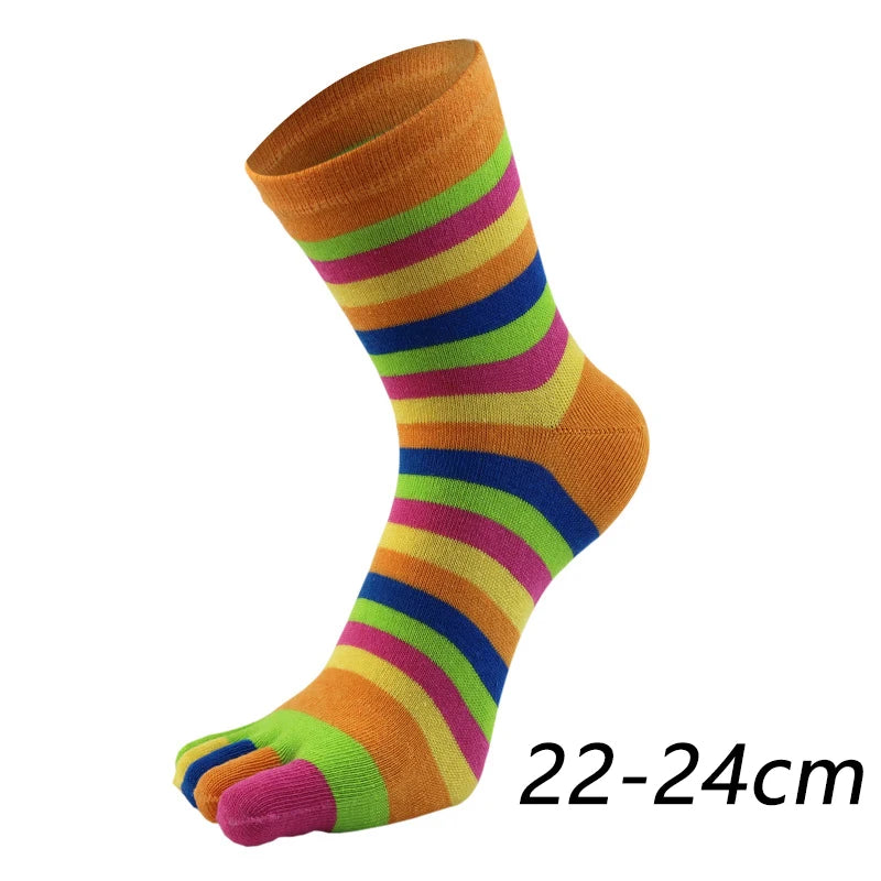 New Women Toe Socks Funny Five Fingers Socks Colorful Striped Printed  Rainbow Cotton Breathable Women's Short Socks Upgogo Store