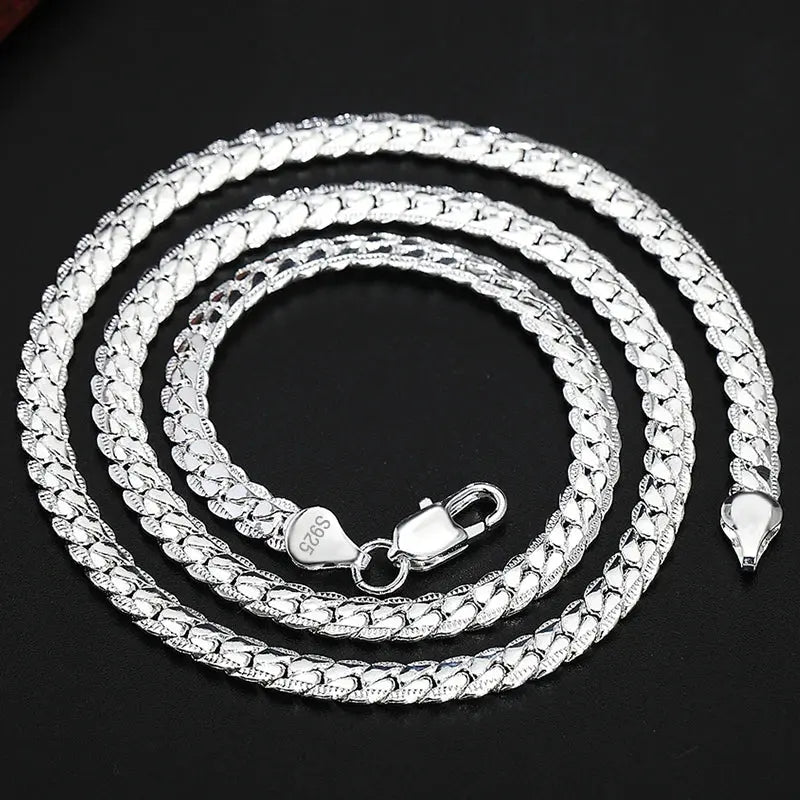 DOTEFFIL 925 Sterling Silver 6mm Side Chain 16/18/20/22/24 Inch