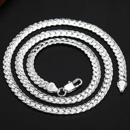 DOTEFFIL 925 Sterling Silver 6mm Side Chain 16/18/20/22/24 Inch