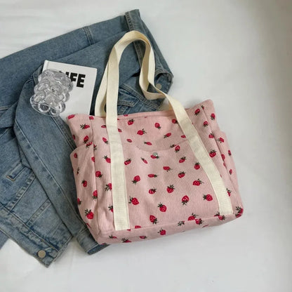 Xajzpa Fresh Sweet Girl Handbag Fashionable High end Corduroy Printed Shoulder Bag Leisure Shopping Commuter Women's Underarm Bag