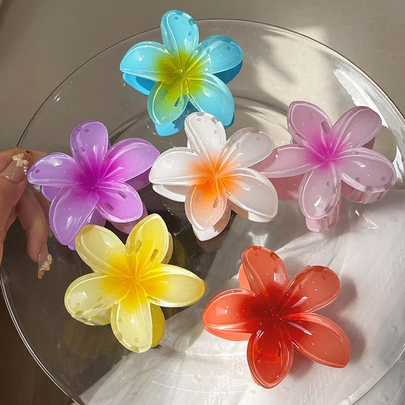 Six colors Gradient Flower Hair Accessories Set Beach Style Hairpins Flower Claw Clips Summer Flower Hairpins Hawaiian Style Sheeamy Store