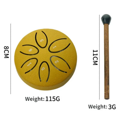 3 Inches 6 Tones Steel Tongue Drum Outdoors Rain Drums Instrument Mini Hand Drum Ethereal Drums Sticks Percussion Accessories