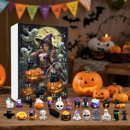 24Pcs Ghost Pumpkin Figurines Halloween Advent Calendar Box Resin Spooky Black Car Bat Ornaments Countdown Calendar Surprise Box