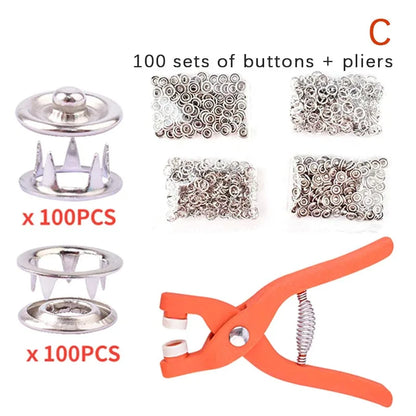Snaps Buttons Pliers Set Snap Fasteners Kit Tool Sewing Buttons Press Studs Snap for Installing Clothes Bags