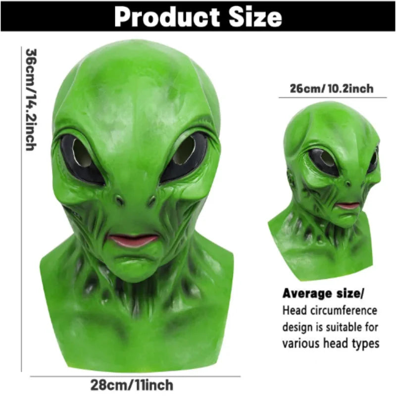 Máscaras de extraterrestre verde OVNI, disfraz de alienígena de terror para fiesta de Halloween, tocado de látex, accesorios divertidos para fiesta de disfraces de terror para adultos