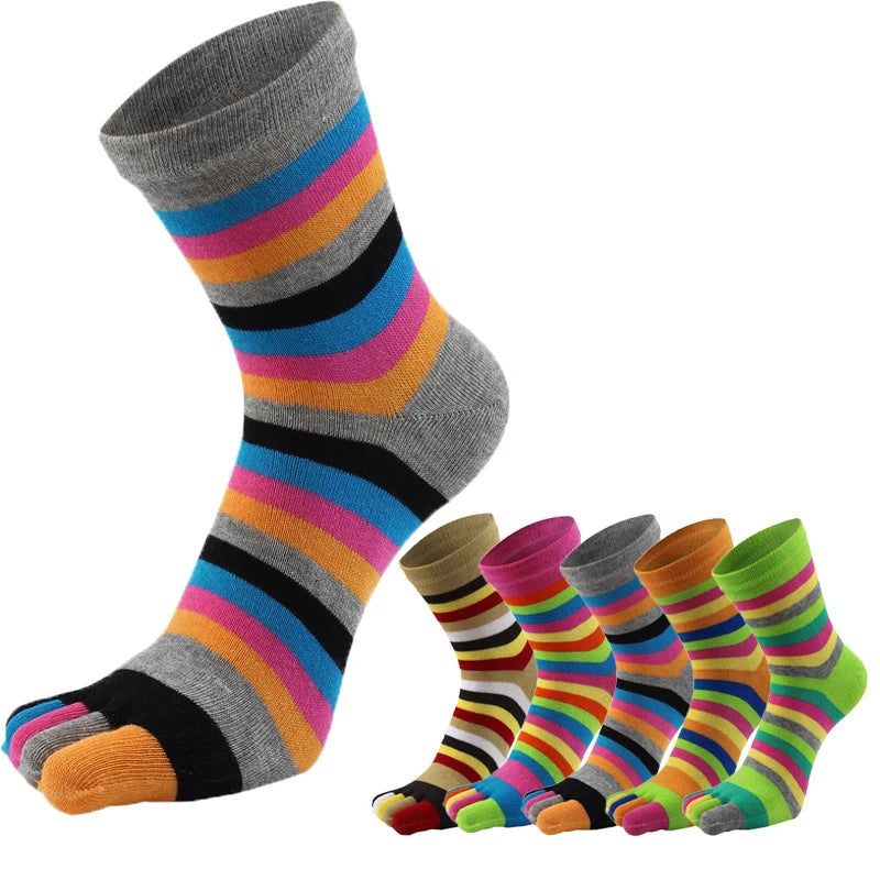 New Women Toe Socks Funny Five Fingers Socks Colorful Striped Printed  Rainbow Cotton Breathable Women's Short Socks Upgogo Store