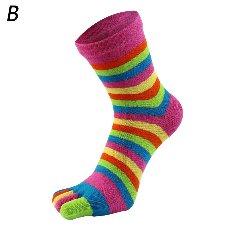 New Women Toe Socks Funny Five Fingers Socks Colorful Striped Printed  Rainbow Cotton Breathable Women's Short Socks Upgogo Store