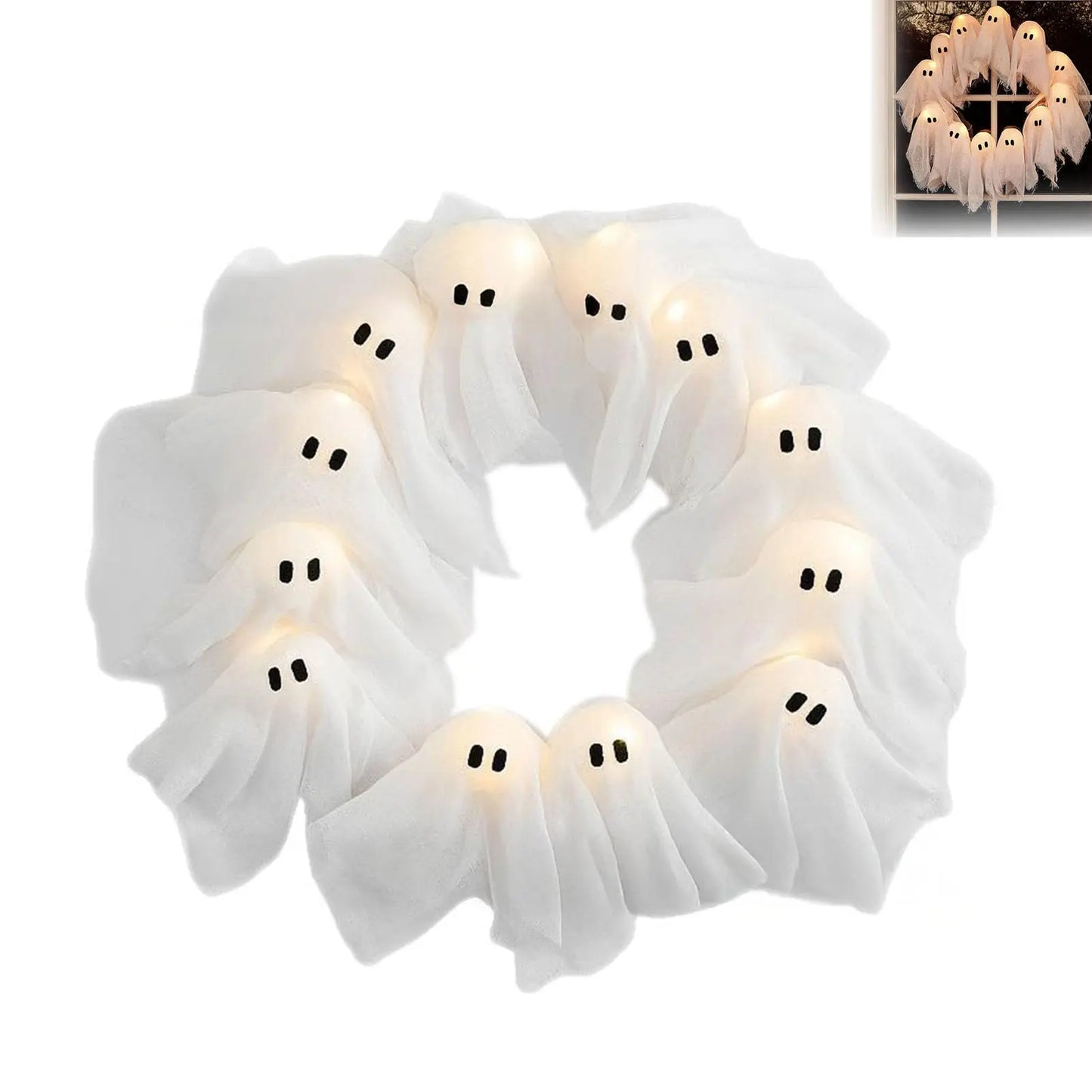 Halloween Ghost Wreath DIY Ghost Wreath Front Door Hanging Decor for Outdoor Wall Window Porch Patio Garden Home Party Decor