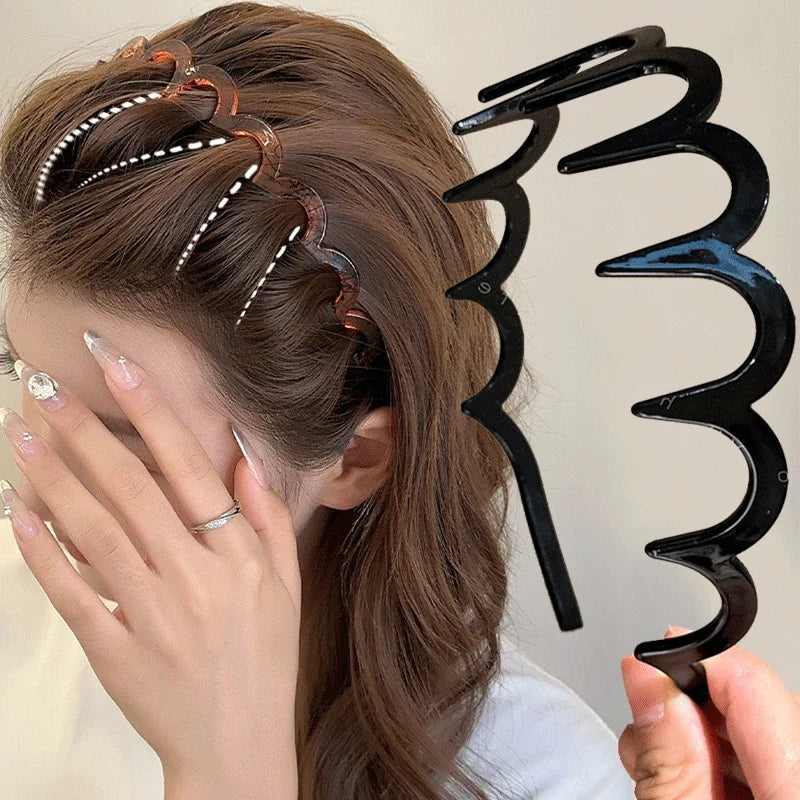 Fashion Wave Headbands for Women Solid Color Toothed Non-slip Hair Bands Girl Face Wash Sports Hairbands Hair Accessories WE YOU Store