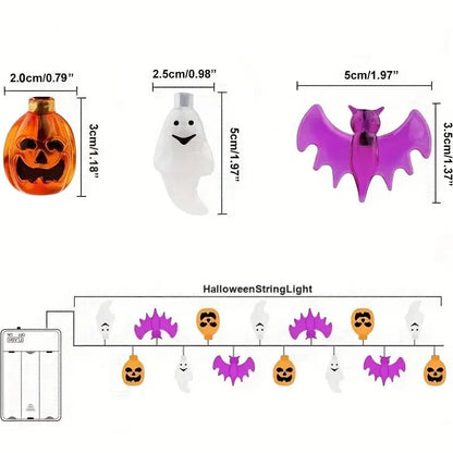 1pc LED Halloween String Lights Bat Ghost Pumpkin Decorative Lamp Battery Operated Festival Lights For Halloween Party Decor