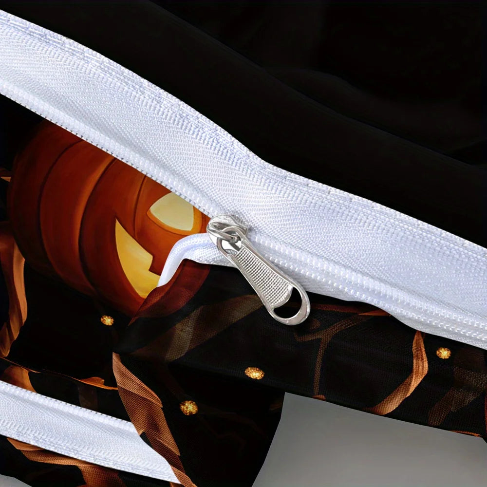 3D Halloween Print Duvet Cover Set Vines Surround The Pumpkin Lantern Patterned Bedding Set(size 135x200 Only 1 Pillowcase)