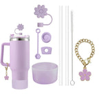 9pcs Accessories Set 3 Spill Proof Stopper Flowers Straw Cover Boot 2 Straw and Brush and 1 Flower Charm Chain for Stanley Cup Shop1103950439 Store
