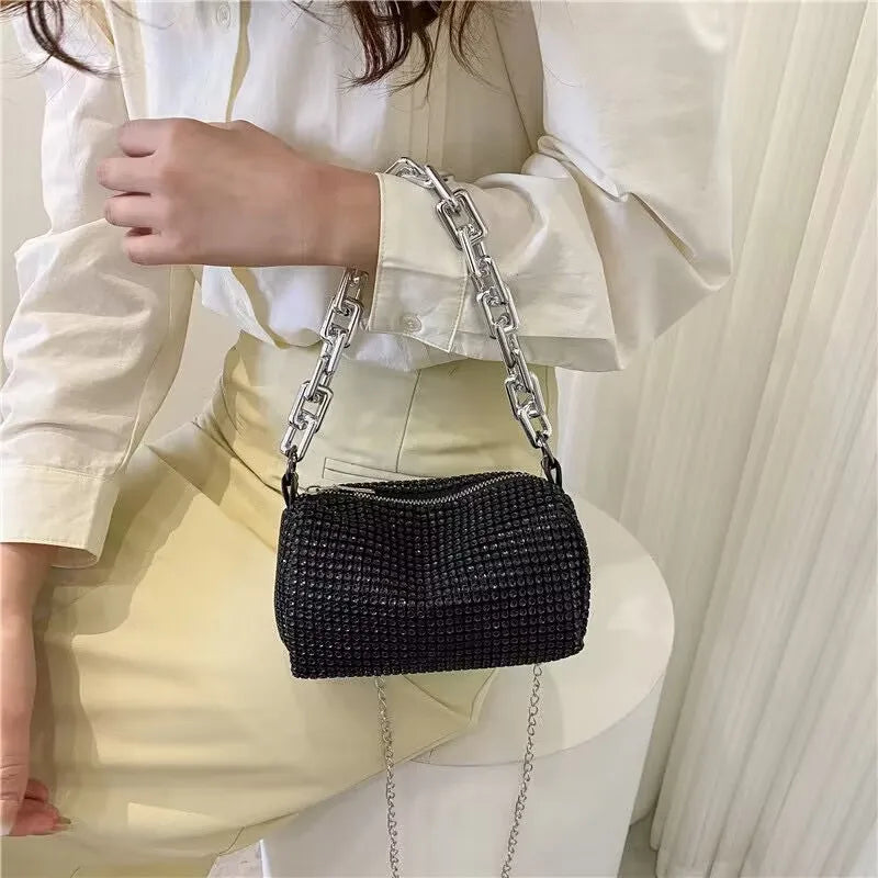 Allover Rhinestone Bucket Bag, Glitter Chain Prom Purse, Women's Mini Crossbody Bag (6.3*3.54) Inch Stone's Store