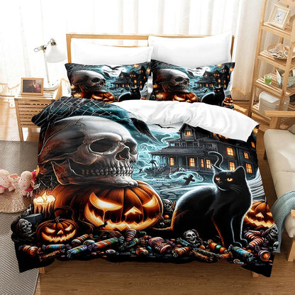Happy Halloween Bedding Set 3D Digital Printing 2-3 Piece Set (No Core) Suitable for Bedroom Duvet Cover Set Halloween Decor