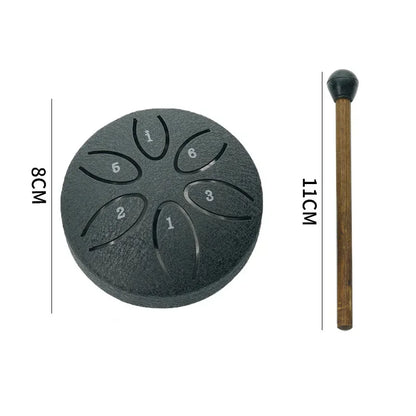 3 Inches 6 Tones Steel Tongue Drum Outdoors Rain Drums Instrument Mini Hand Drum Ethereal Drums Sticks Percussion Accessories