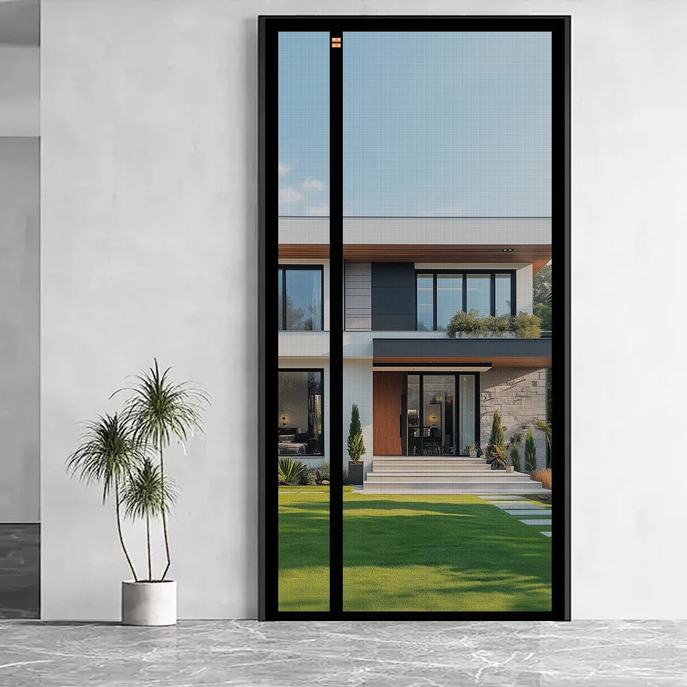 1PC Long Magnetic Stripe No-punch Screen Door Curtains Solid Color Interior Decorating Can be Used in Living Room Bedroom Study
