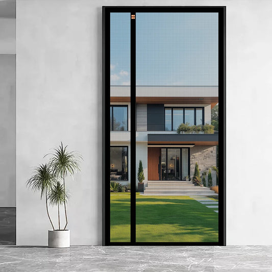 1PC Long Magnetic Stripe No-punch Screen Door Curtains Solid Color Interior Decorating Can be Used in Living Room Bedroom Study