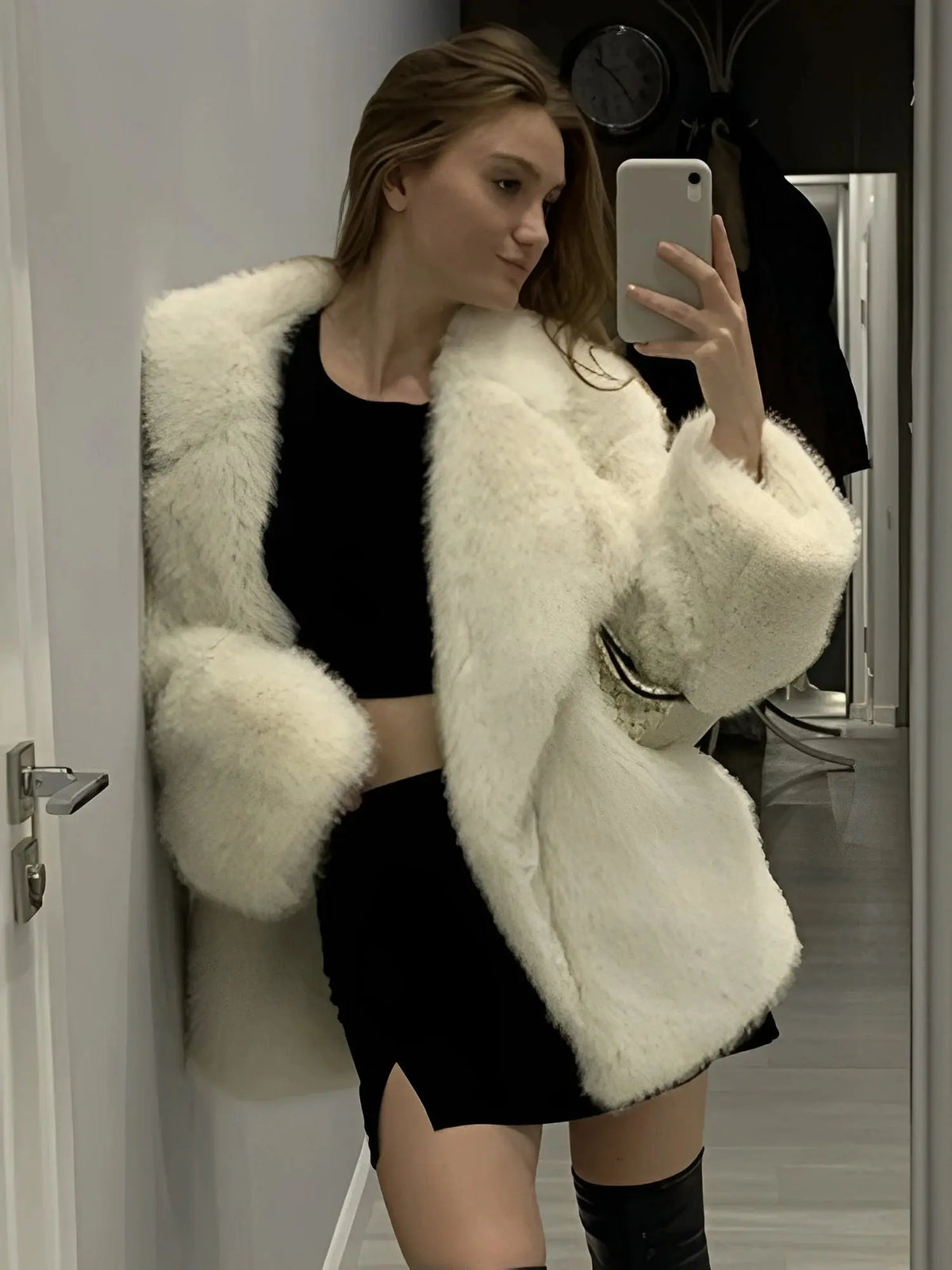Neo Mint Luxury Brand Women Faux Fur Coat Animal Gradient Color 2024