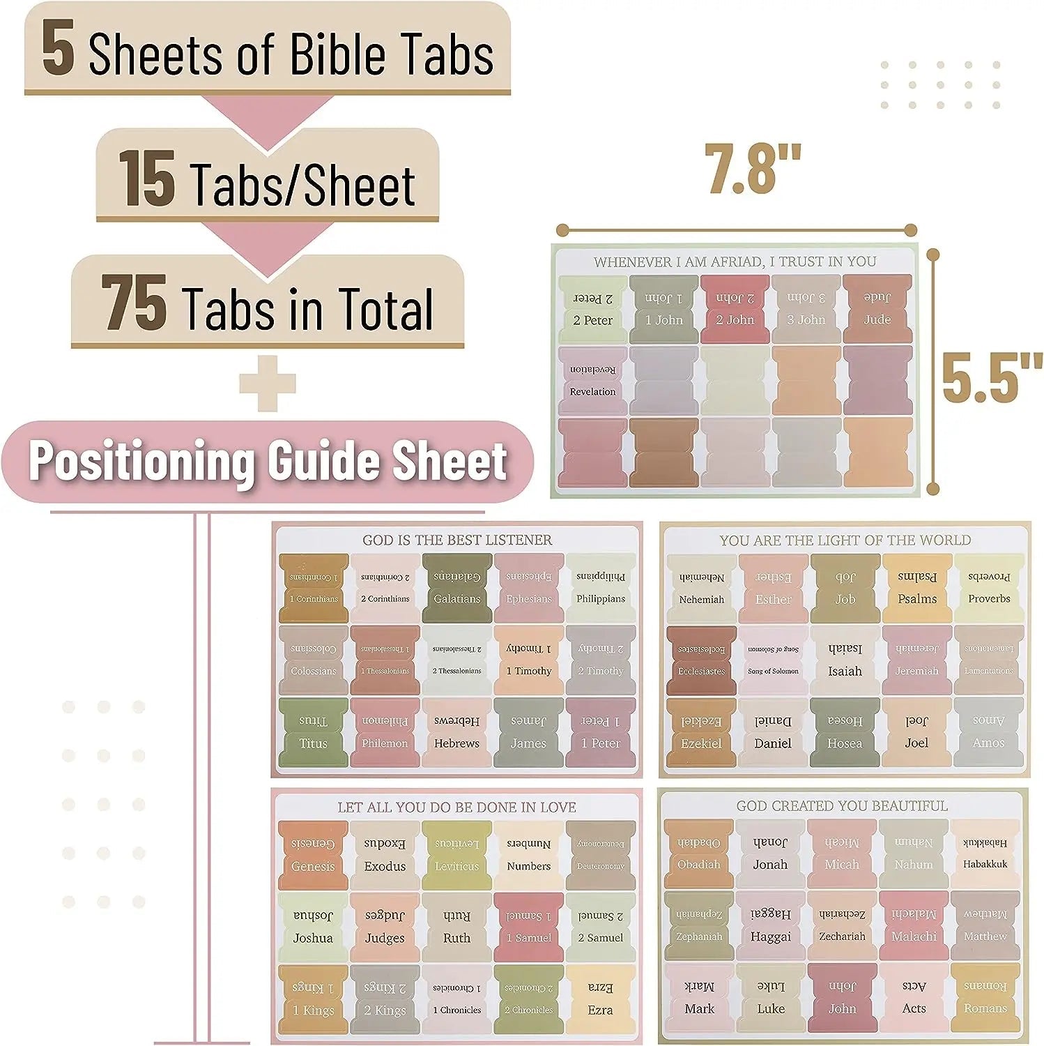 5 Sheets(75pcs) Bible Tabs Large Print And Easy-To-Read Bible Journaling Supplies Self-Adhesive Index Label Sticker Stationery A+ Good Store