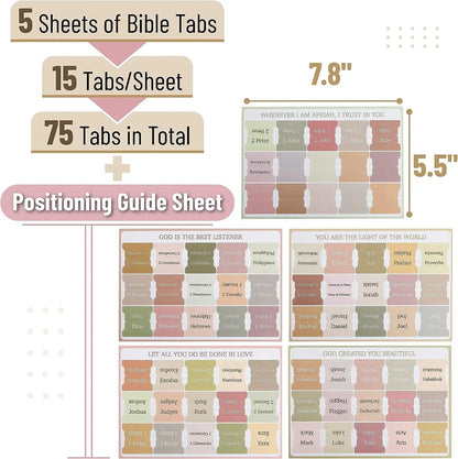 5 Sheets(75pcs) Bible Tabs Large Print And Easy-To-Read Bible Journaling Supplies Self-Adhesive Index Label Sticker Stationery A+ Good Store