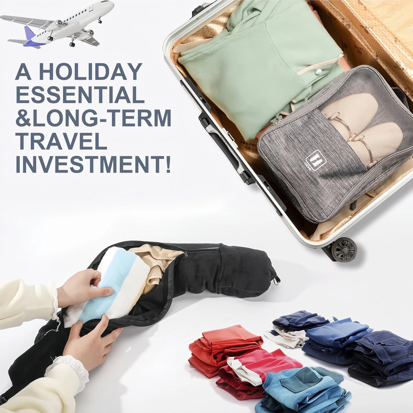 PackPillow™ Travel Neck Pillow ✈️ — Fill with Clothes, Save Space