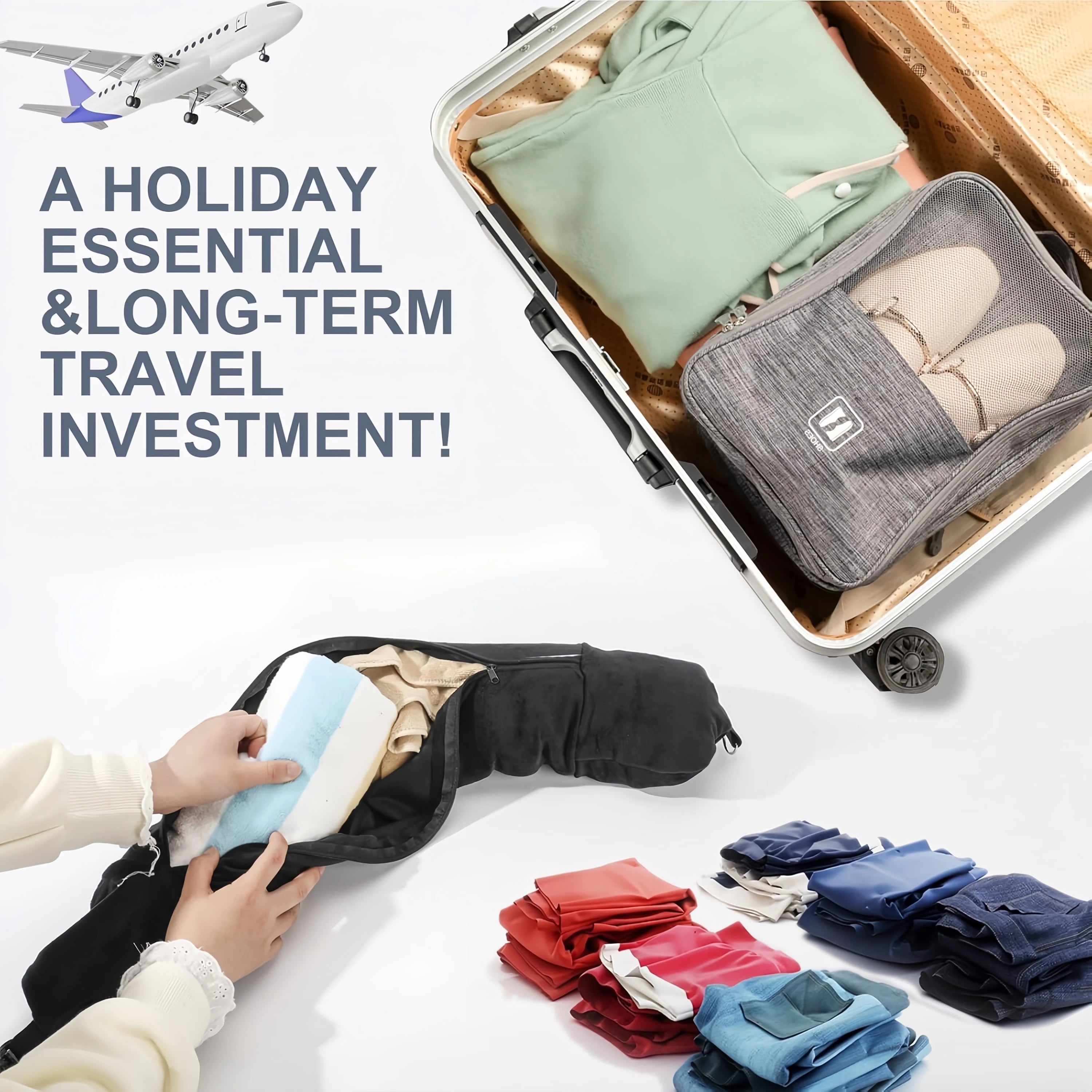 PackPillow™ Almohada de viaje para el cuello ✈️ — Rellena con ropa, ahorra espacio