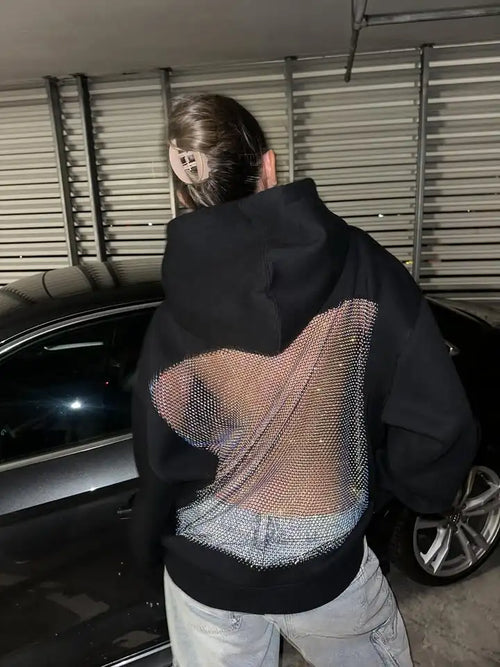 Backstage Crystal-Mesh Hoodie: Sparkling Breathable Comfort ✨