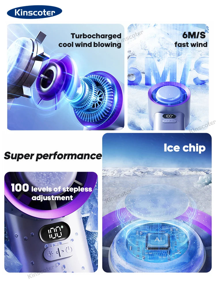 Ventilador portátil KINSCOTER de mano con turbina, 100 velocidades de viento ajustables, mini ventilador personal, funciona con pilas, ventilador eléctrico para pestañas