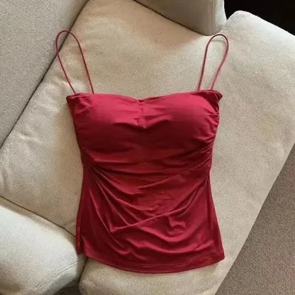 Nuevo top halter para mujer, verano, estilo coreano, tendencia de moda, incorporado