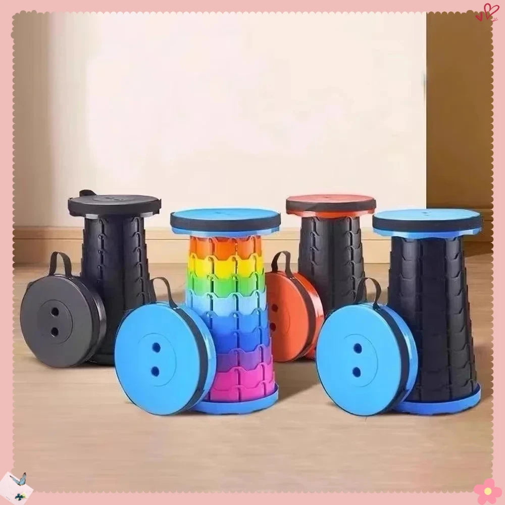 Silla Telescópica Plegable de Plástico Portátil Ligera - Taburete Compacto de Altura Ajustable Perfecto para Pesca, Playa y Camping