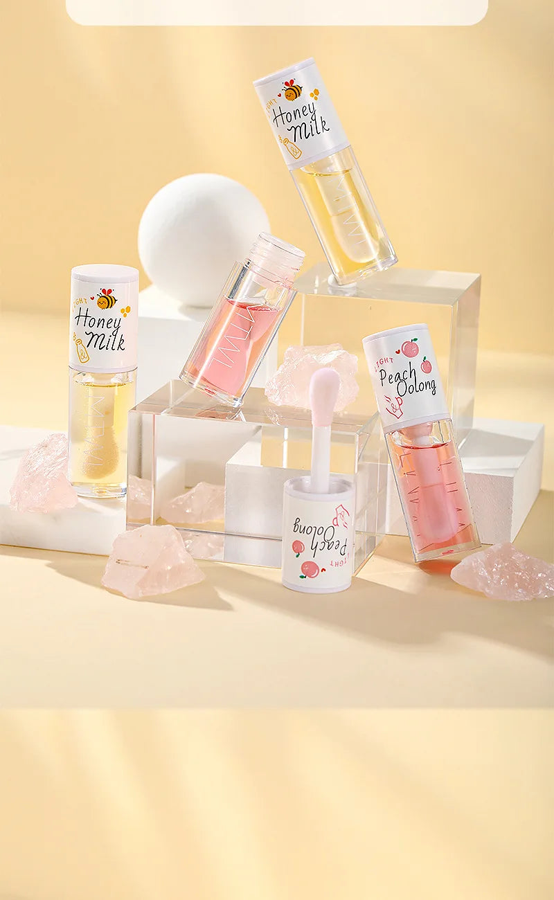Peach Milk Honey Lip Oil Relieves Dry Moisturizing Lip Gloss Fades Lip Lines Water Light Lips Big Brush Head Cute DENESY Cosmetics Store