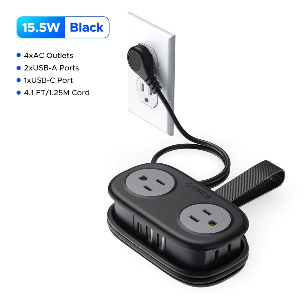 Regleta TravelZap™: 4 enchufes, 2 USB, cable de 1.2 m con organizador