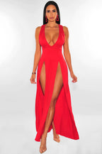 Backless Denim Ruched Maxi Dress