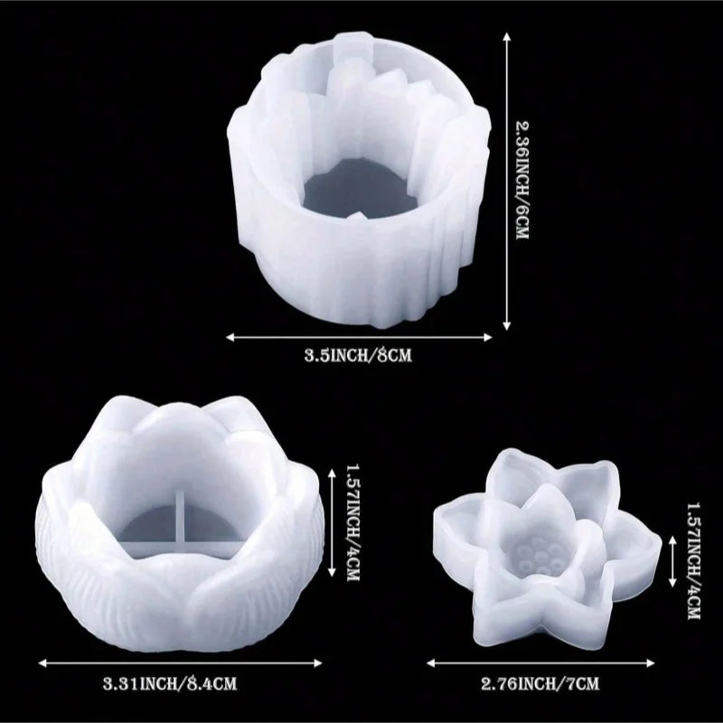 3 Shape Resin Candle Mold Silicone Tealight Holder Flower Lotus Casting Mold for DIY Jewelry Box Trinket Container Crafts