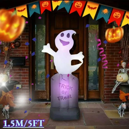 5FT Halloween Outdoor Holiday Decorations Black Bat on Tombstone Led Lights Lawn Inflatable Toys Family Outside Garden Decor