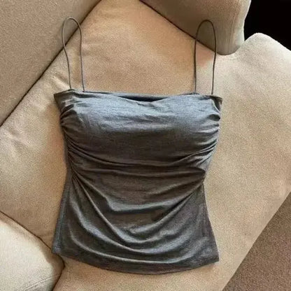 Nuevo top halter para mujer, verano, estilo coreano, tendencia de moda, incorporado