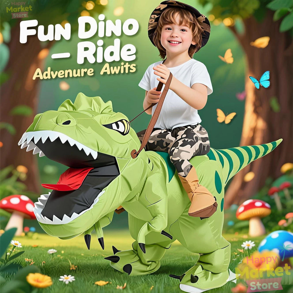 Inflatable Ride-On T-Rex Costume Blow-Up Dinosaur Suit for Halloween Cosplay Party Outfit Funny Animal Themed Dress-Up