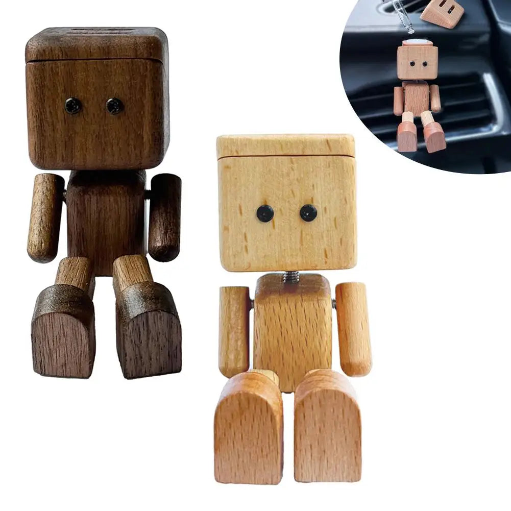 Muñeco de madera que se sacude para la consola del coche, Robot que balancea las piernas, Figura de madera hecha a mano, Difusor de aroma de madera para coche