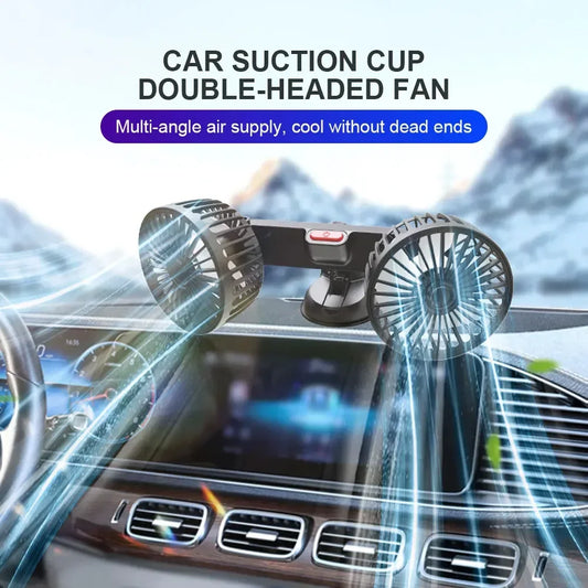 USB 5V Auto Ventilation Fan Dual Head Car Suction Cup Fan 360 Degree Rotation Adjustable 3 Speeds Car Electrical Appliances