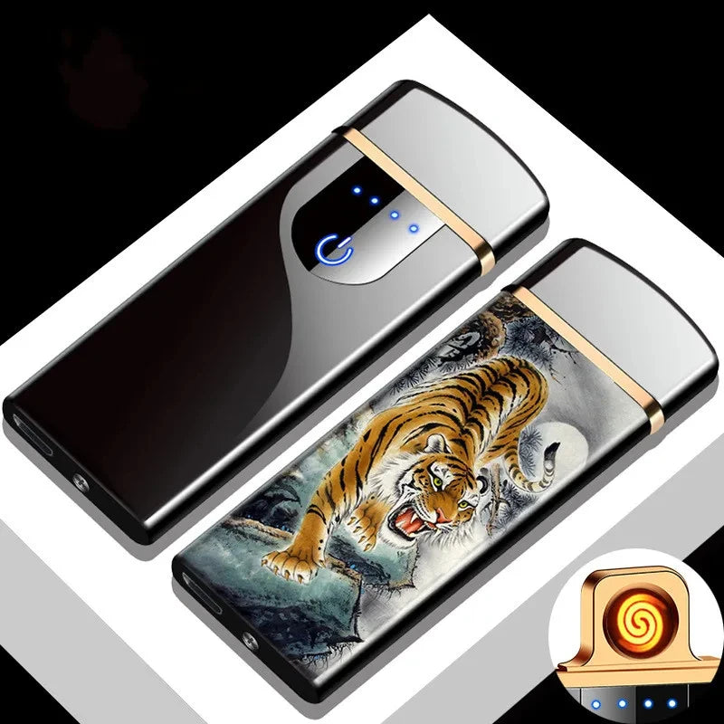 Hot Electric Windproof Metal Lighter Double Arc Flameless Plasma Rechargeable USB Lighter LED Power Display Touch Sensor Lighter Firefirefire Store