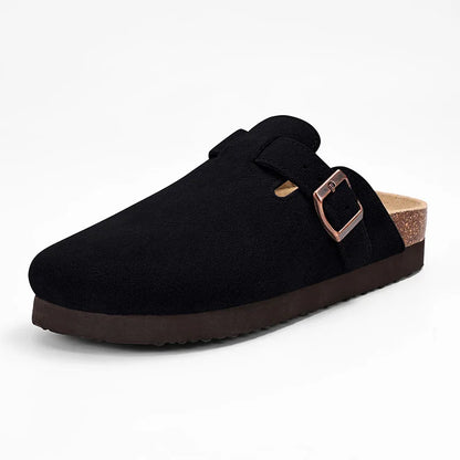 Comwarm Fashion Men's Suede Mules Slippers New Women Clogs Cork Insole Sandals With Arch Support Outdoor Beach Slides Home Shoes