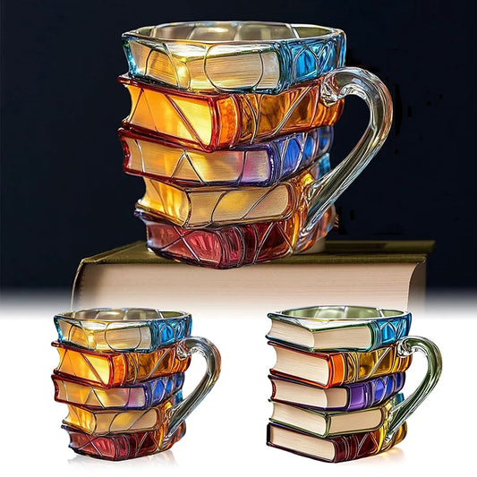 Taza de libros apilados en 3D BookBrew™ 📚☕