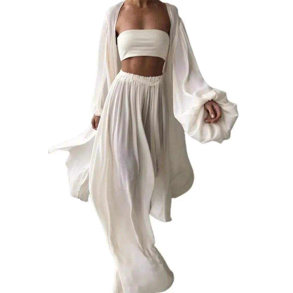 Solid Color Camisole Long Sleeve Jacket And Pants Set Shop1103320181 Store