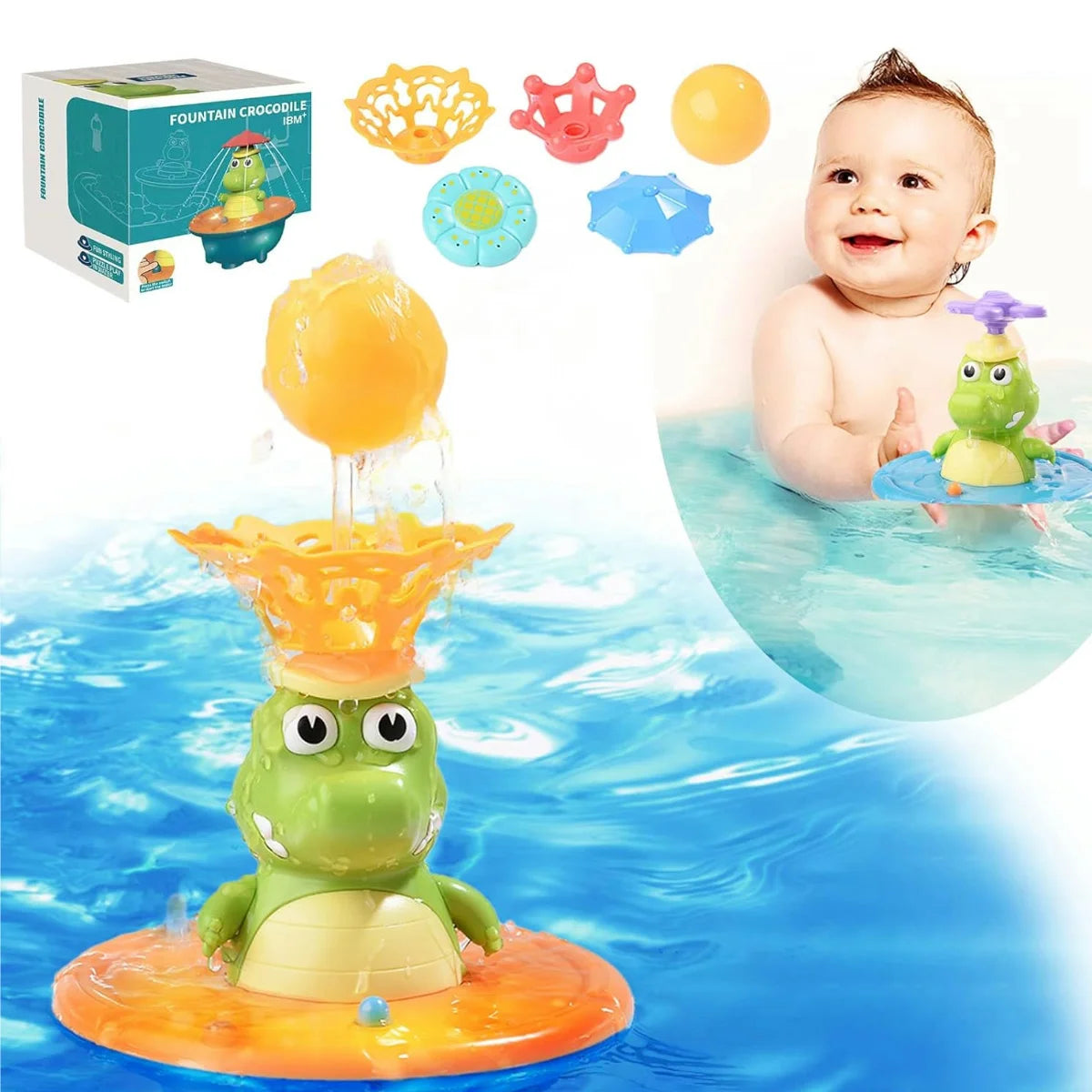 Crocodile Spray Water Toy with LED, Floating Wind Up , New Born Baby Bathtub Water fun Toys, Preschool Toddler gift,bathroom