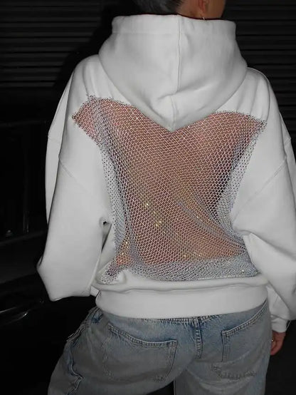 Backstage Crystal-Mesh Hoodie: Sparkling Breathable Comfort ✨