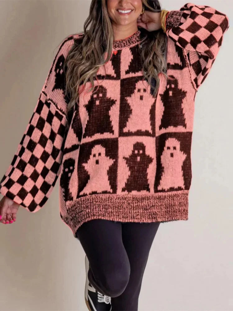 Halloween Knitted Sweaters Women 2025 Autumn Gothic Pumpkin Print Streetwear Harajuku Winter Warm Loose Fashion Casual Pullovers