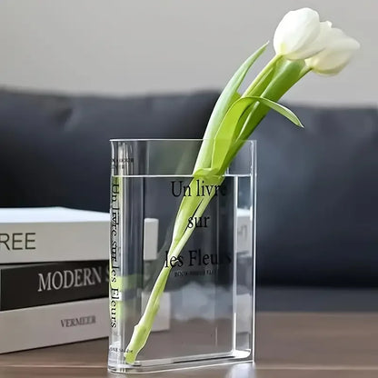 Jarrón transparente para libros, jarrón acrílico estético, jarrón único para flores, para una bonita decoración de estantería, jarrón de estilo moderno, decoración de habitación, recipiente floral