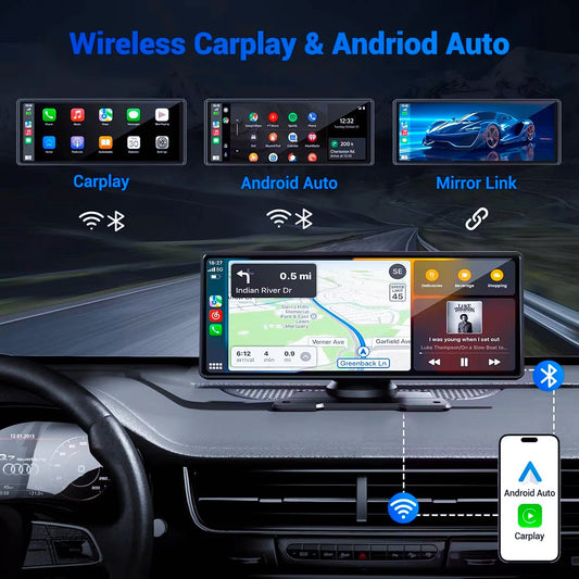 DriveSync™ CarPlay Inalámbrico de 10" 🚗📱 Pantalla Grande. Conducción Inteligente.
