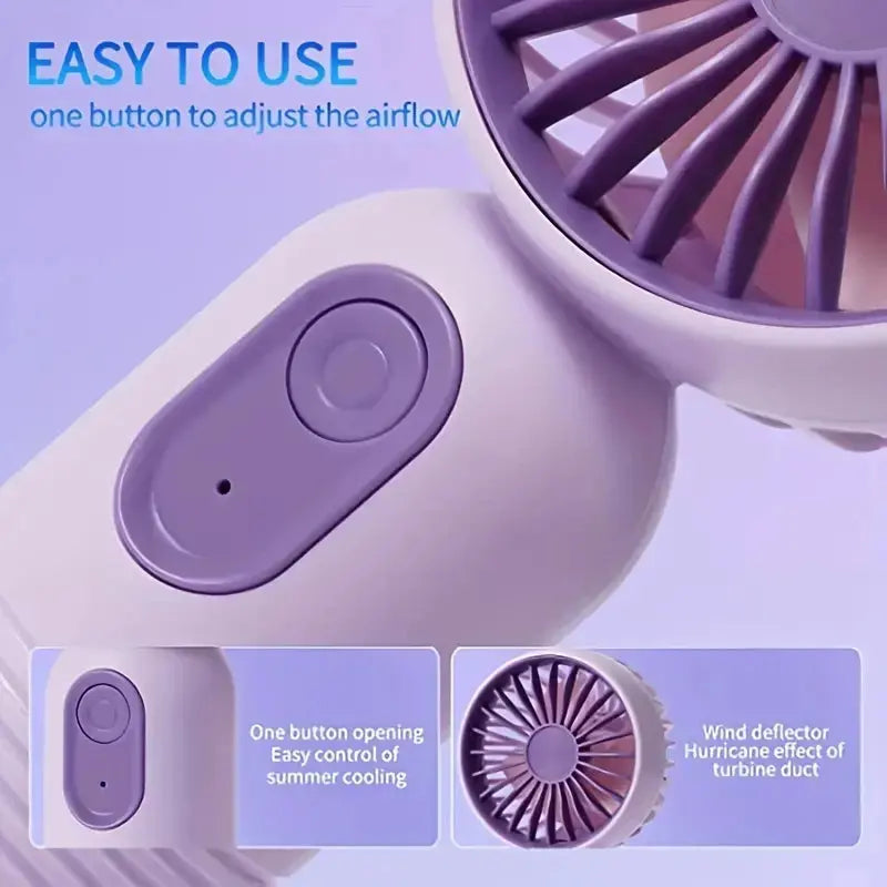 Mini ventilador portátil recargable por USB - 3 velocidades, portátil y ligero