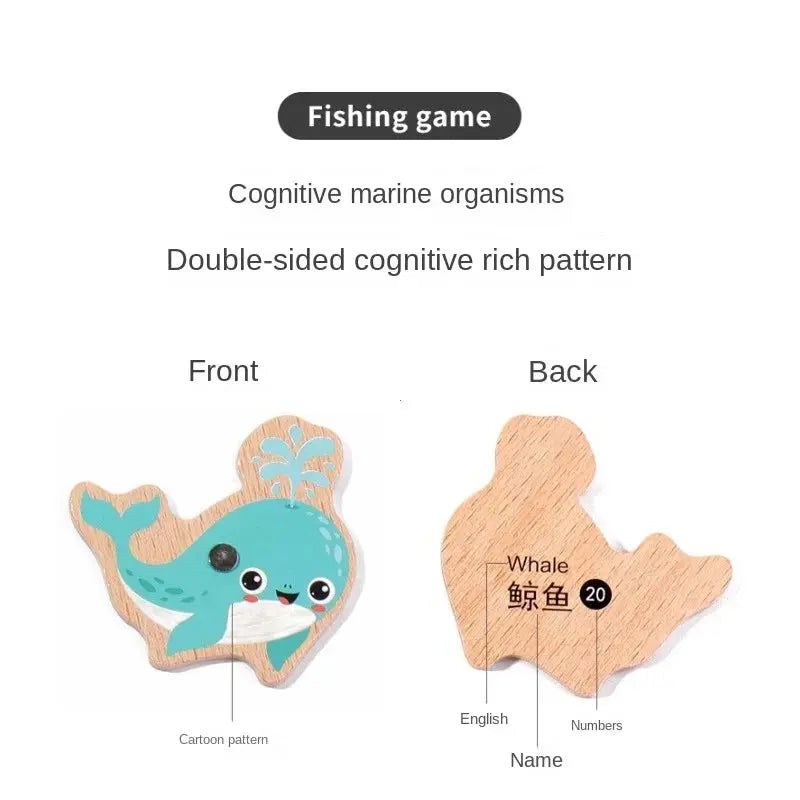 Montessori Wooden Fishing Toys For Children Cartoon Marine Life Cognition Fish Games Parent-Child Interactive Educational Toy Sweet Kids Store